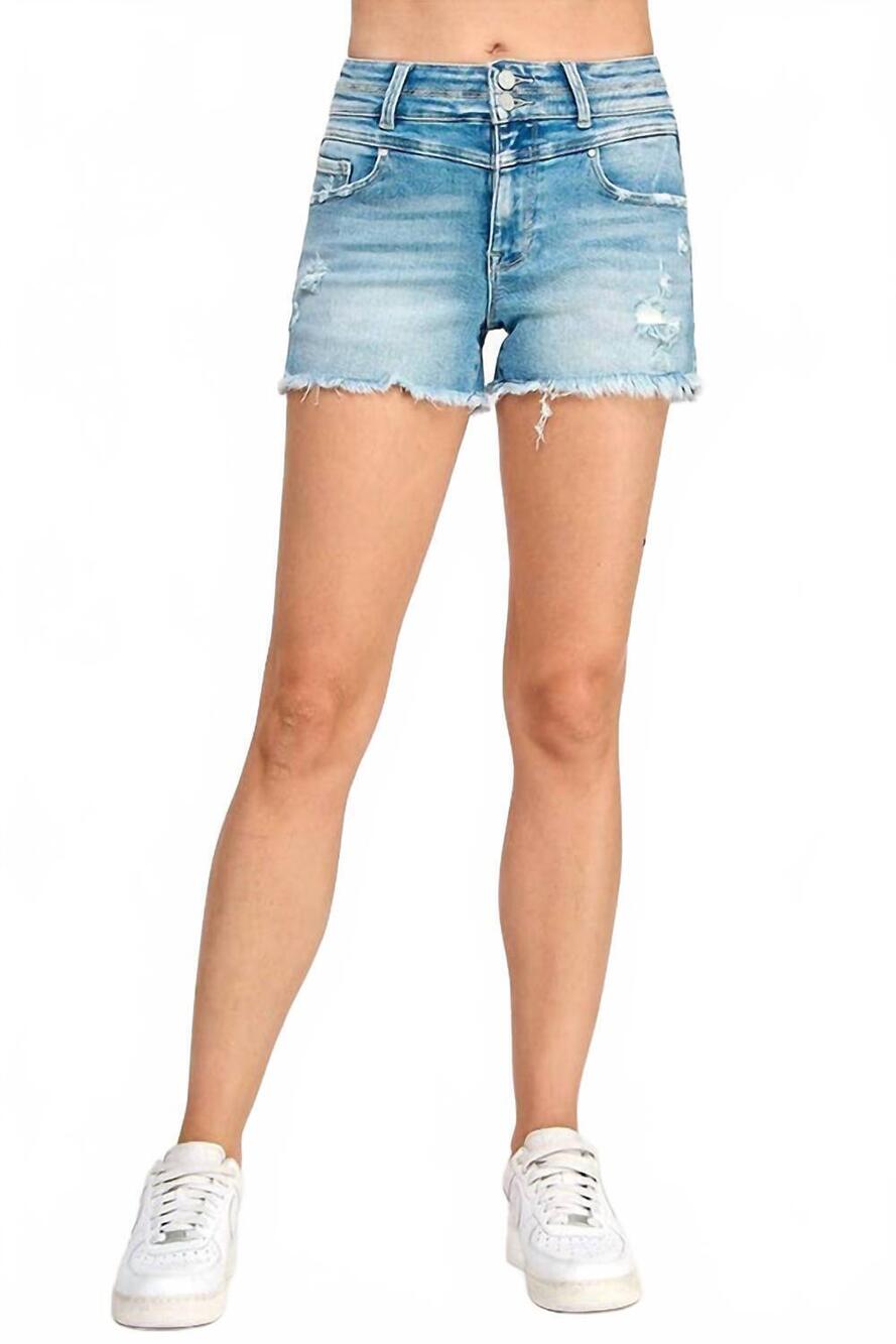 NEW PETRA153 medina high rise yoke detailing shorts in light denim